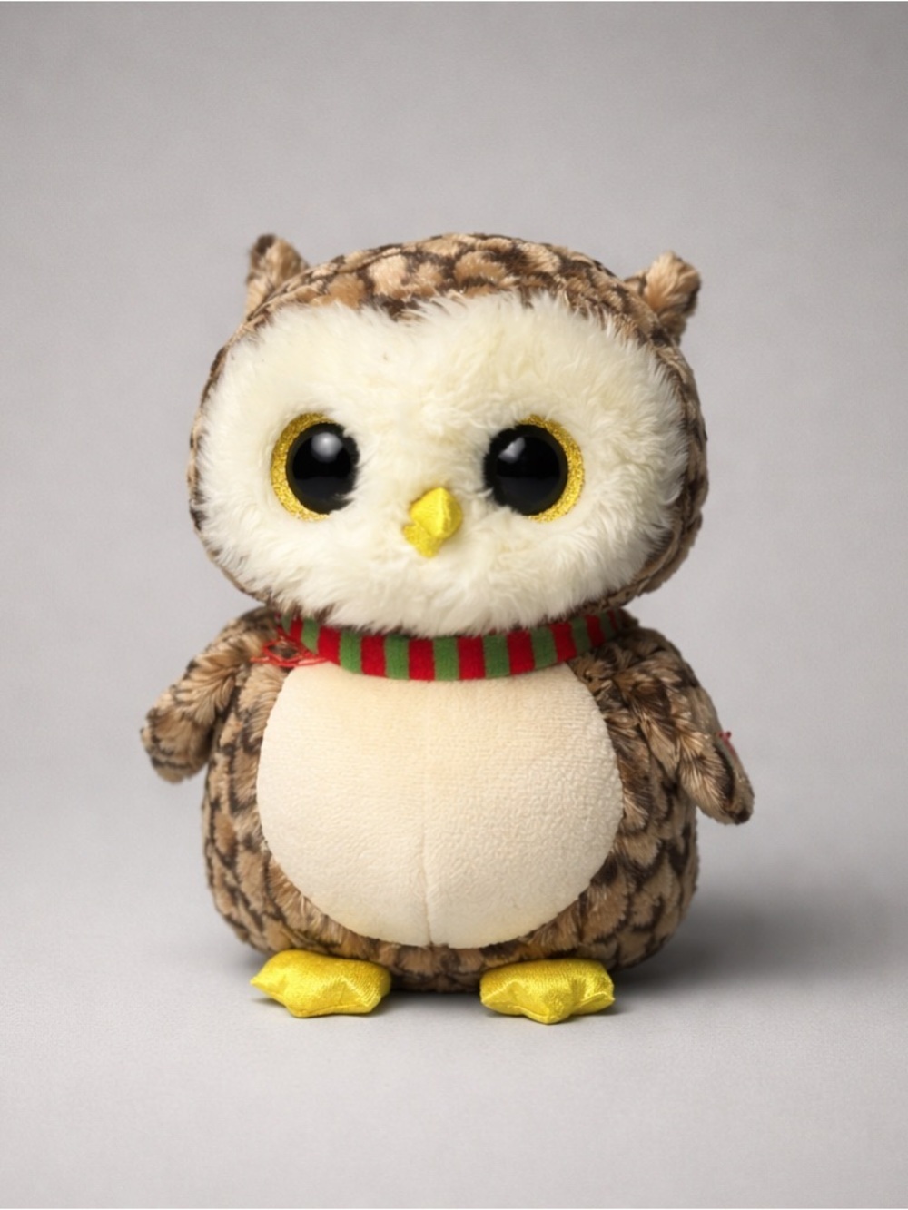 Ty Beanie Boos “Wise” Owl Plush – Glitter Eyes with Christmas Scarf (10”)